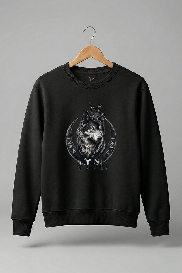 Turkish Written Bozkurt Turkish Flag and Wolf Printed Crew Neck 3 Threaded 100% Cotton Winter Sweatshirt
