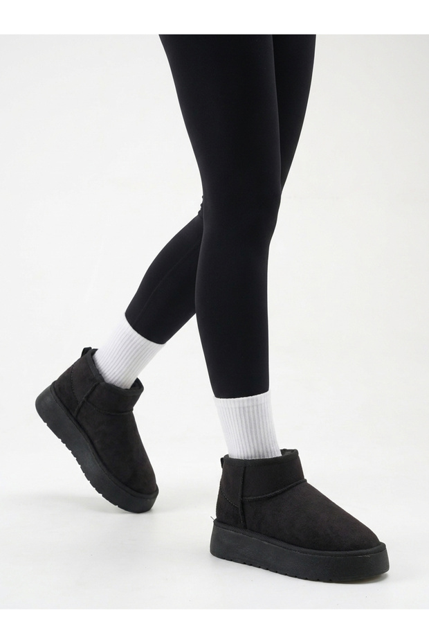 Elva Black Suede Fur Lined Thick Sole Women's Boots
