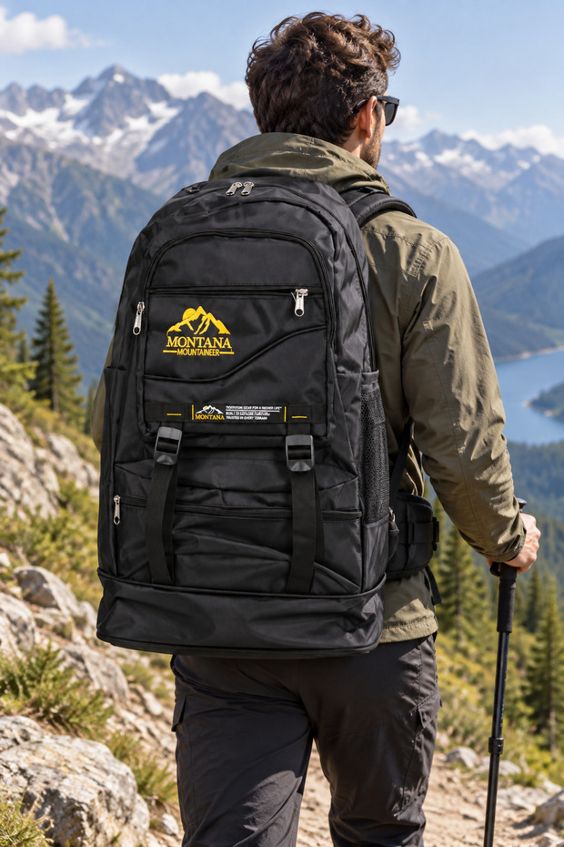 Montana Mountaineering Bag Black Bellows 65 L Outdoor Backpack 62X40X16 cm