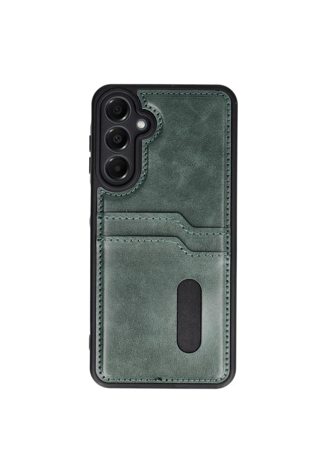 Samsung Galaxy A26 Case Sara Leather Case with Business Card - Dark Green