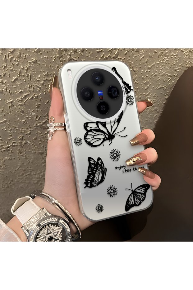 Vivo X300 Compatible Simple Feel Case, Line Butterfly Daisy English Slogan Pattern