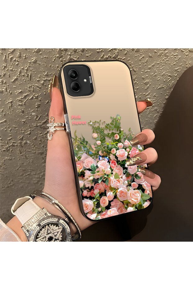 Pink Rose Flower Sea Phone Case Compatible with Samsung Galaxy A03/A04E/A04, Flower Drawing Art Print