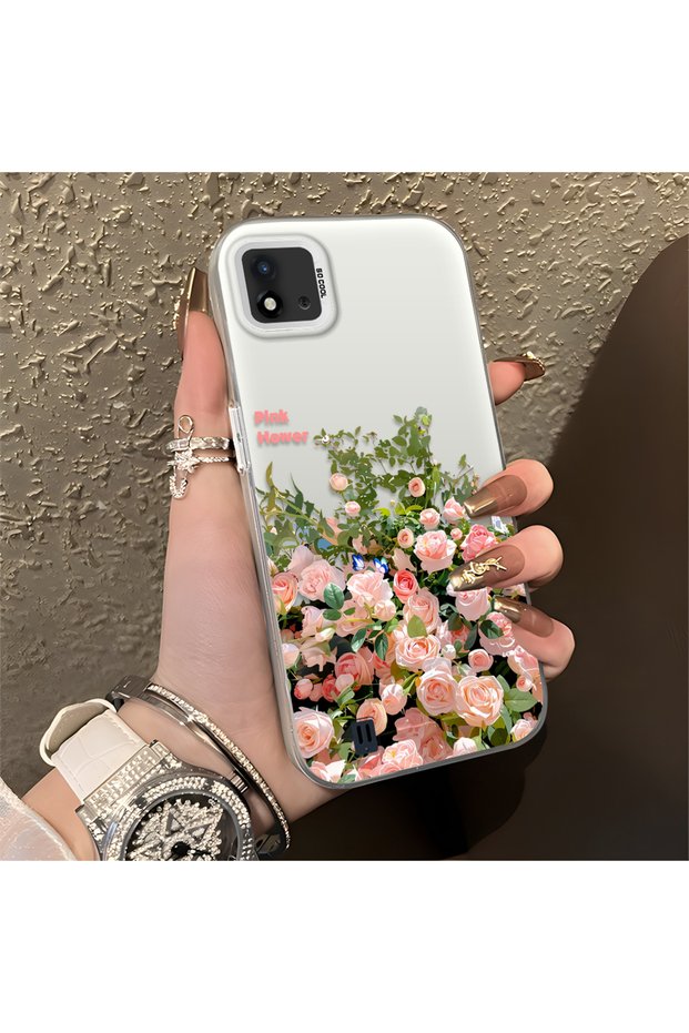 Realme C20/C20A Compatible Pink Rose Flower Sea Phone Case, Floral Drawing Art Print