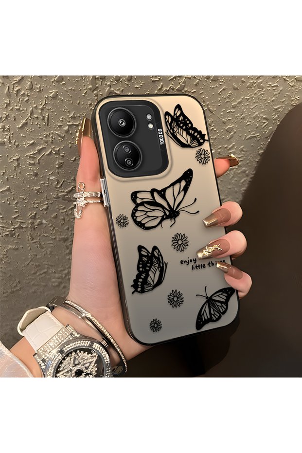 Poco C65 Compatible Simple Feel Case, Line Butterfly Daisy English Slogan Pattern