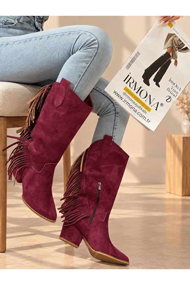 Arizona Burgundy Suede Tasseled 5 cm Heel Dallas Boots Botties
