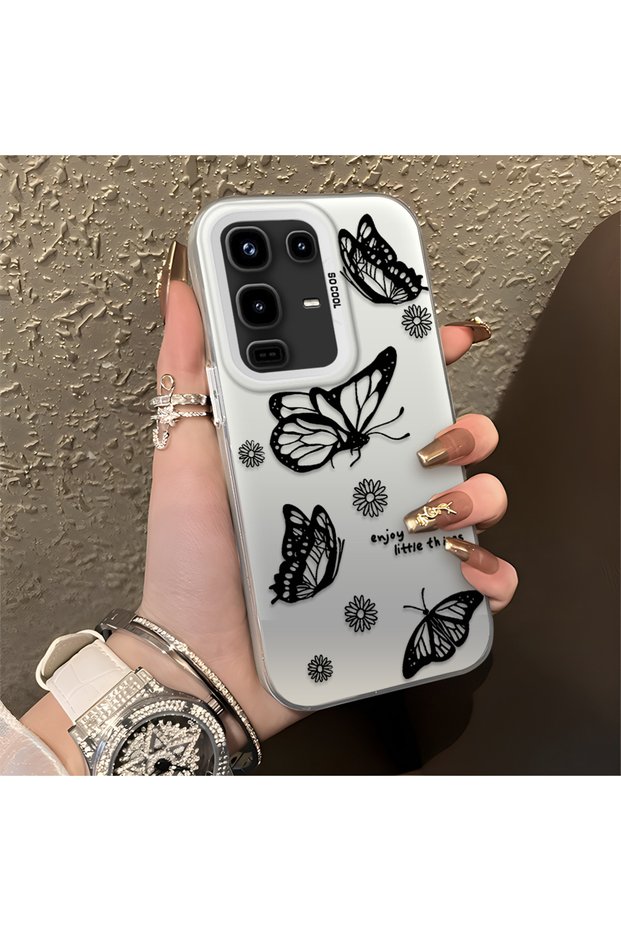 Infinix Note 50 Compatible Plain Feel Case, Line Butterfly Daisy English Slogan Pattern