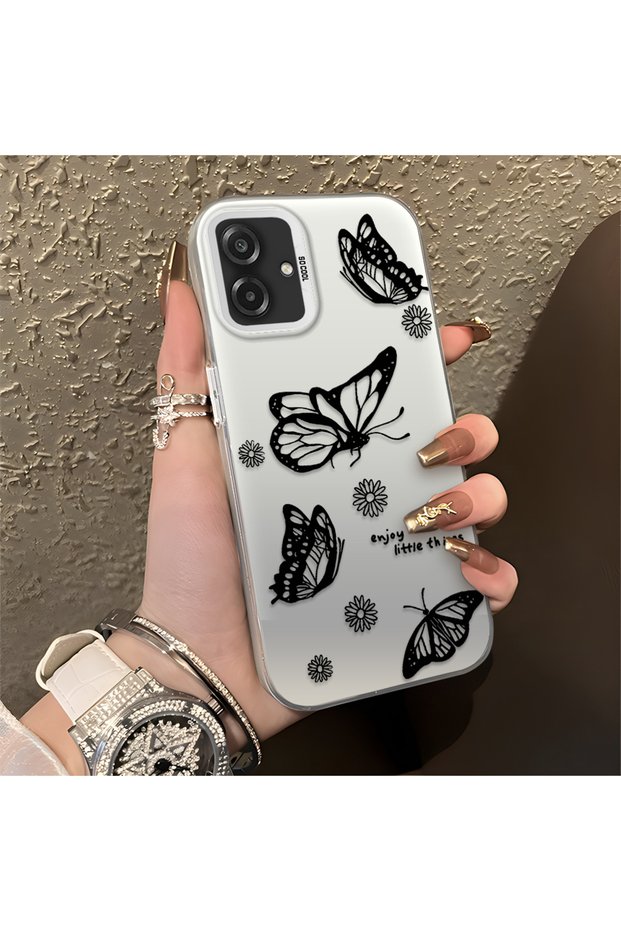 Samsung Galaxy A07 4g Compatible Plain Feel Case, Line Butterfly Daisy English Slogan Pattern