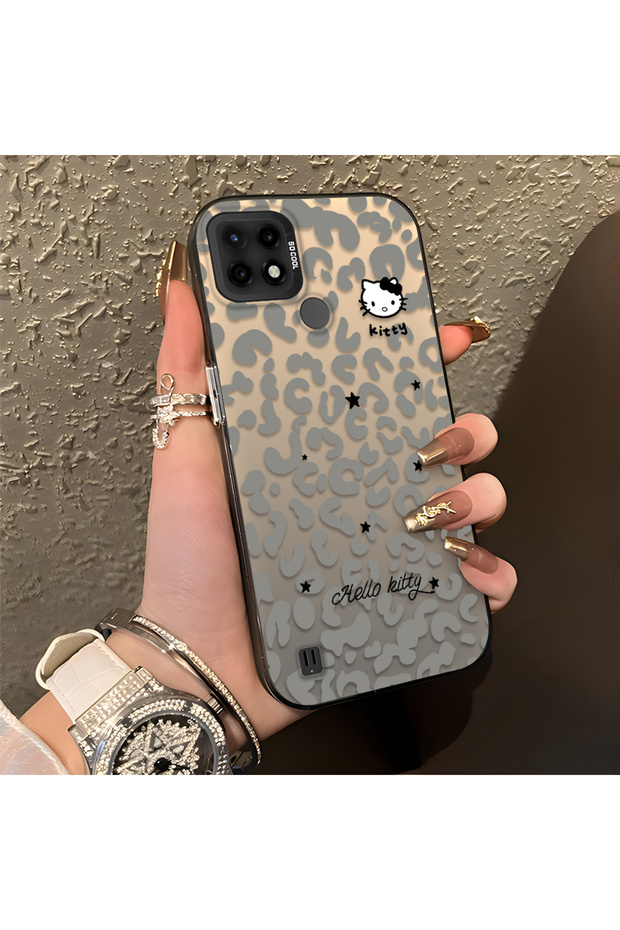 Realme C21 Compatible Gray Leopard Pattern Phone Case, Star English Art Print