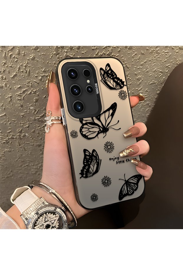 Samsung Galaxy S23 Ultra Compatible Plain Feel Case, Line Butterfly Daisy English Slogan Pattern