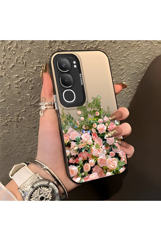 Pink Rose Flower Sea Phone Case Compatible with Vivo Y19S 4G/Y19S Pro, Floral Drawing Art Print