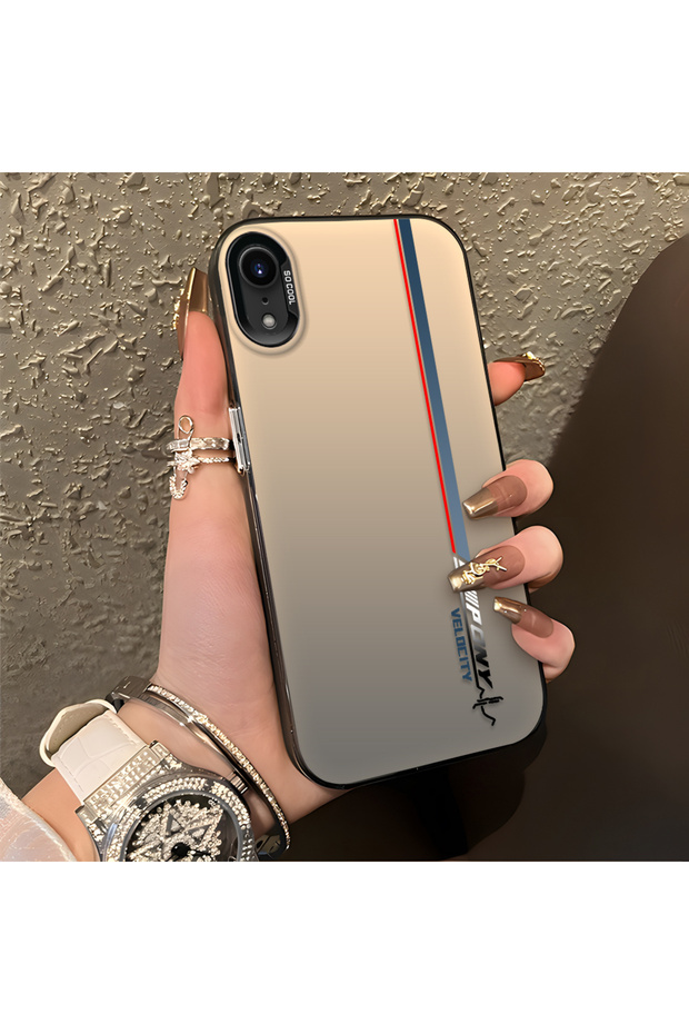 iPhone Xr Compatible Speed Race Style Case, Red Blue Vertical Stripe Racing English Motif