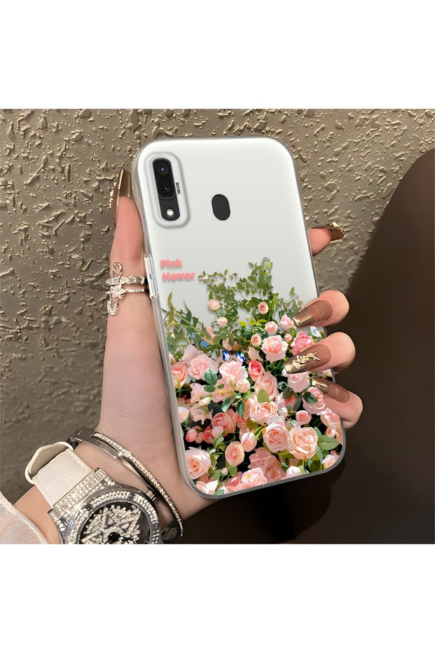 Pink Rose Flower Sea Phone Case Compatible with Samsung Galaxy A30/A20, Flower Drawing Art Print