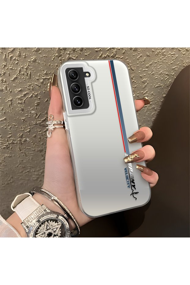 Samsung Galaxy S21 Fe Compatible Speed Race Style Case, Red Blue Vertical Stripe Racing English Motif