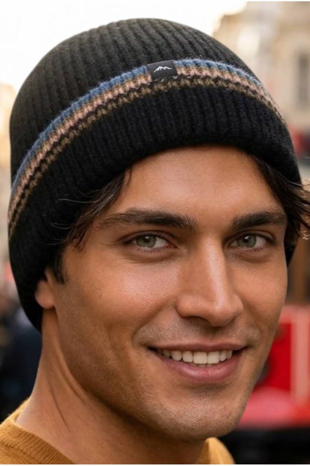Men's Striped Folded Knitwear Knitted Winter Beanie