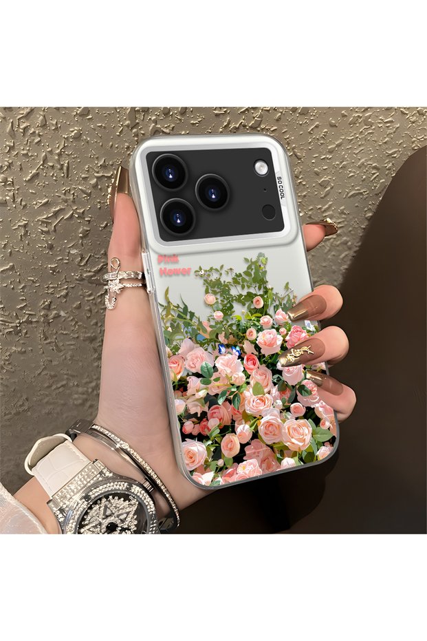 iPhone 17 Pro Compatible Pink Rose Flower Sea Phone Case, Floral Art Print