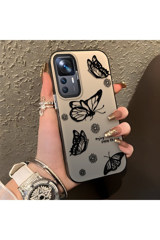 Mi 12T/12T Pro Compatible Simple Feel Case, Line Butterfly Daisy English Slogan Pattern