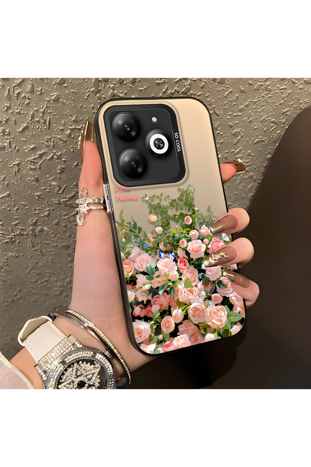 Infinix Smart 8/8 Pro/8 Plus Compatible Pink Rose Flower Sea Phone Case, Flower Drawing Art Print