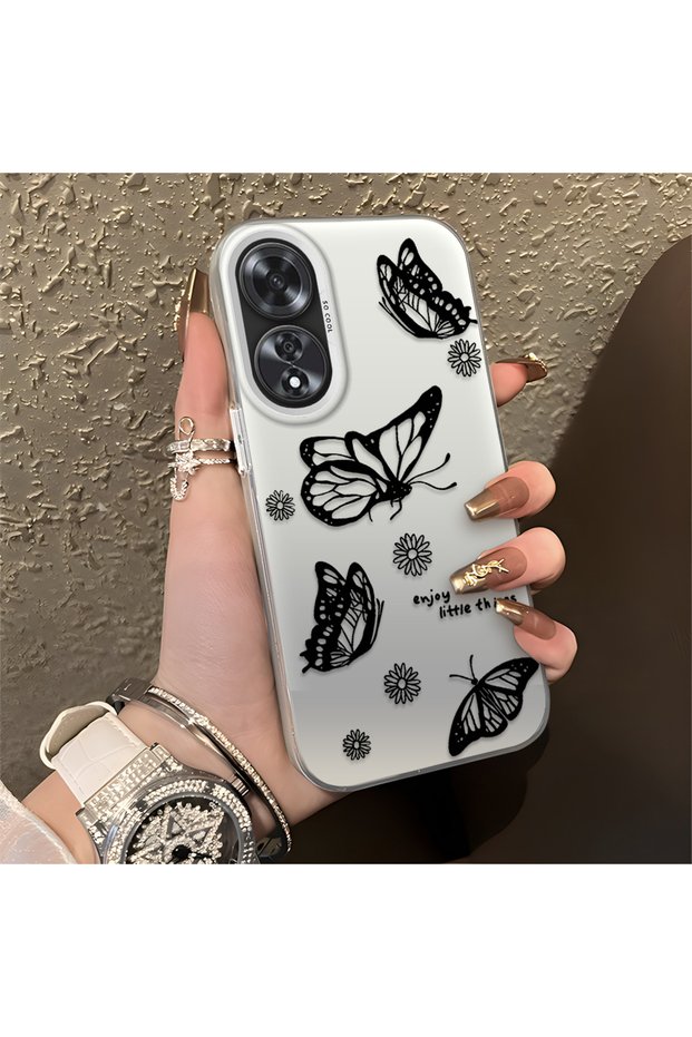Oppo A60 Compatible Simple Feel Case, Line Butterfly Daisy English Slogan Pattern