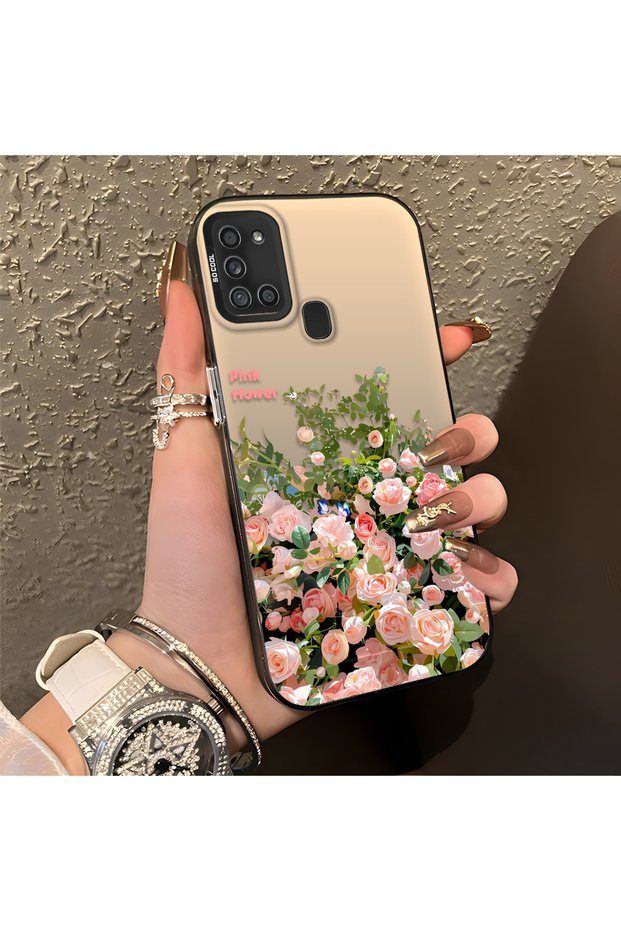 Samsung Galaxy A21S Compatible Pink Rose Flower Sea Phone Case, Flower Drawing Art Print