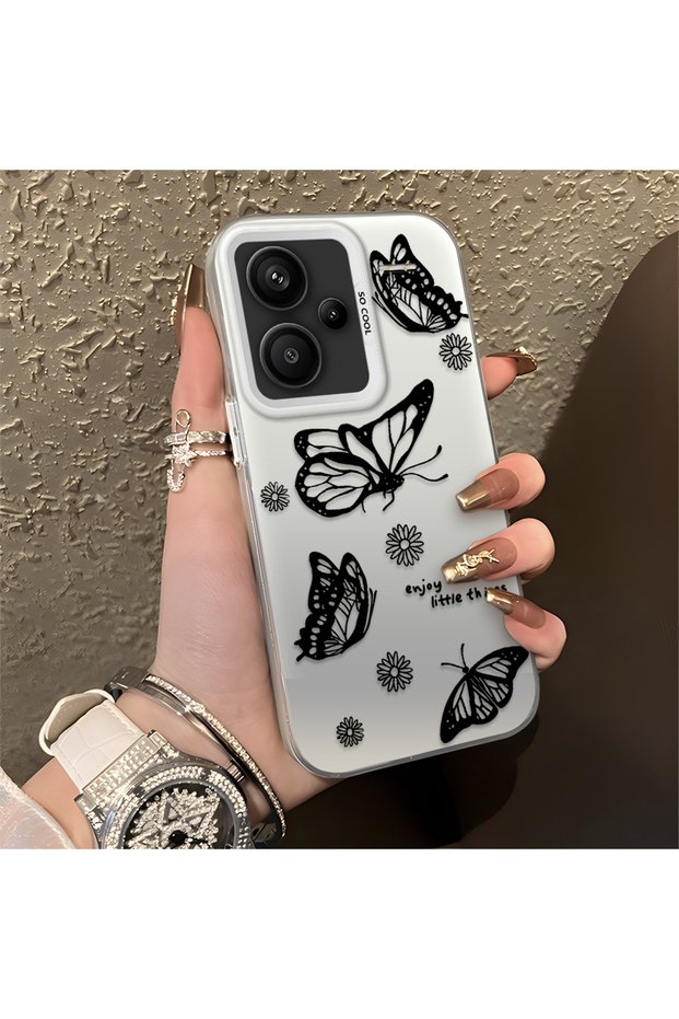 Redmi Note 13 Pro Plus+ 5g Compatible Plain Feel Case, Line Butterfly Daisy English Slogan Pattern