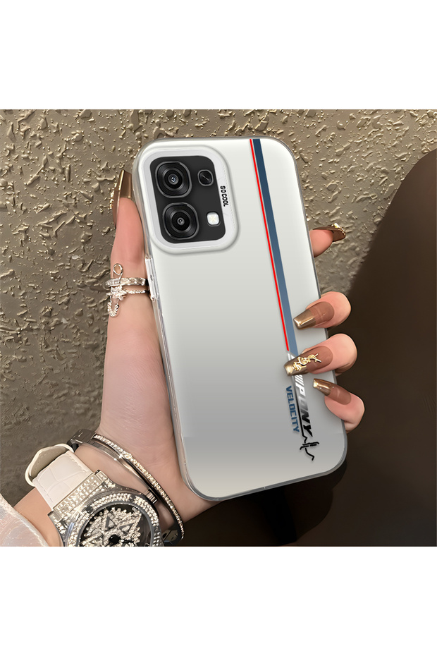 Oppo F31 Compatible Speed Race Style Case, Red Blue Vertical Stripe Racing English Motif