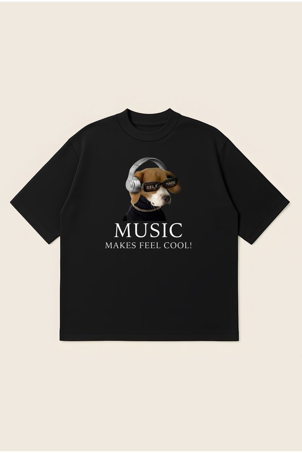 Music Makes Cool Printed Oversize Boxy Cut Unisex 100% Cotton Tshirt | Streetwear