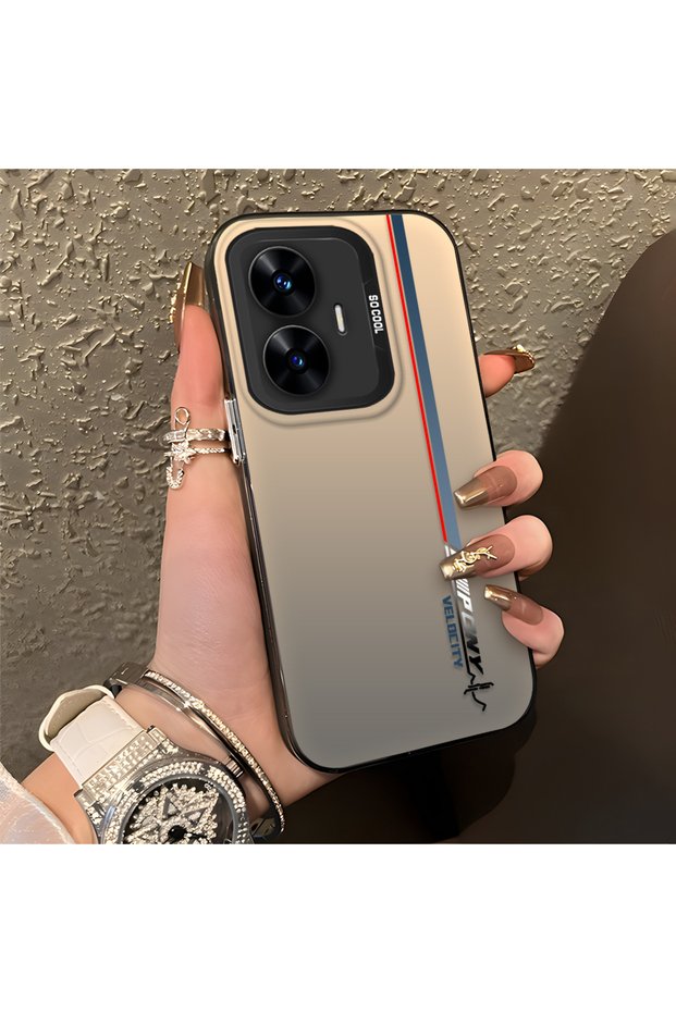 Realme C55 Compatible Speed Race Style Case, Red Blue Vertical Stripe Racing English Motif