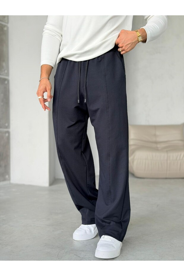 Baggy Sweatpants with Stitching Detail m - Dark Blue