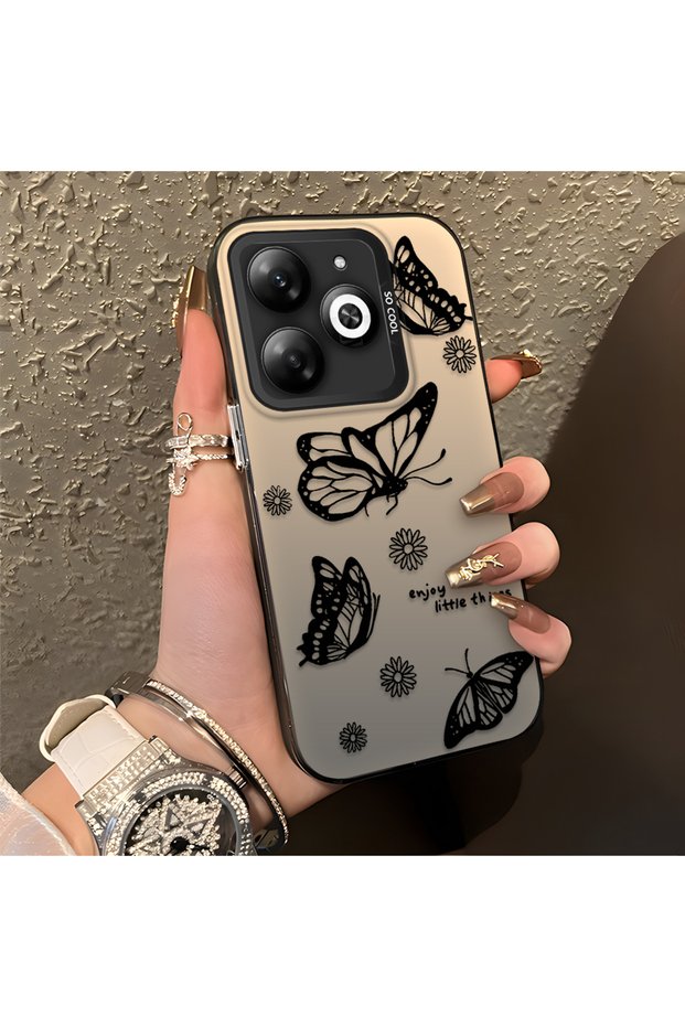 Tecno Spark 20C Compatible Simple Feel Case, Line Butterfly Daisy English Slogan Pattern
