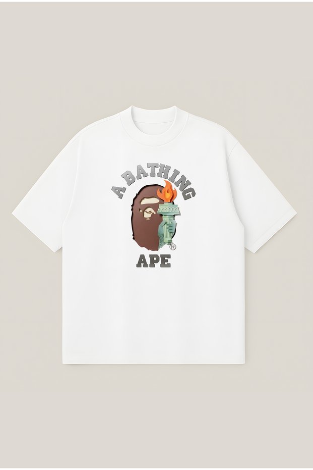 Bape Freedom Monument Printed Oversize Boxy Cut Unisex 100% Cotton Tshirt | Streetwear