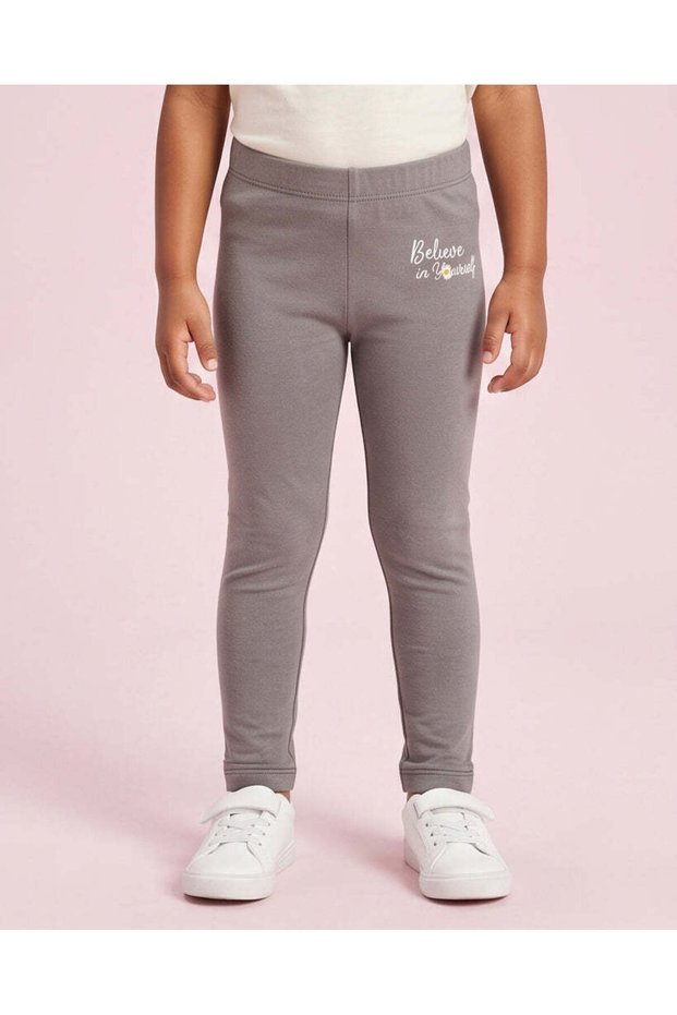 Girls Charcoal Placement Print Flared Leggings