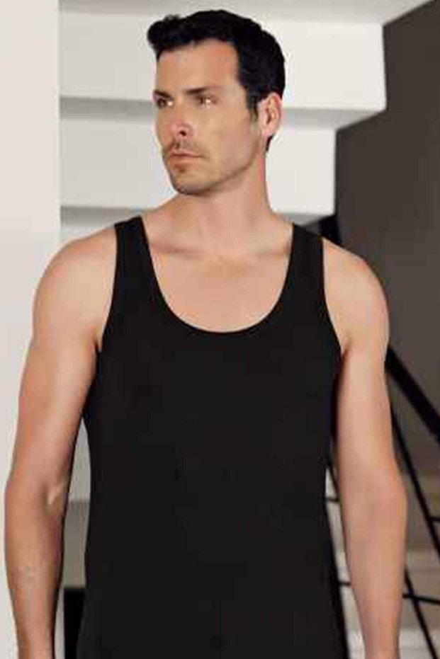Men's Black Cotton Undershirt