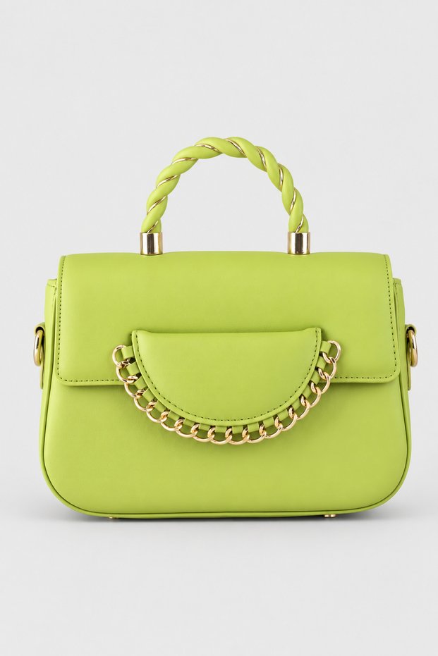 Dicle Women's Faux Leather Chain Detailed Knitted Strap Handbag Pistachio Green