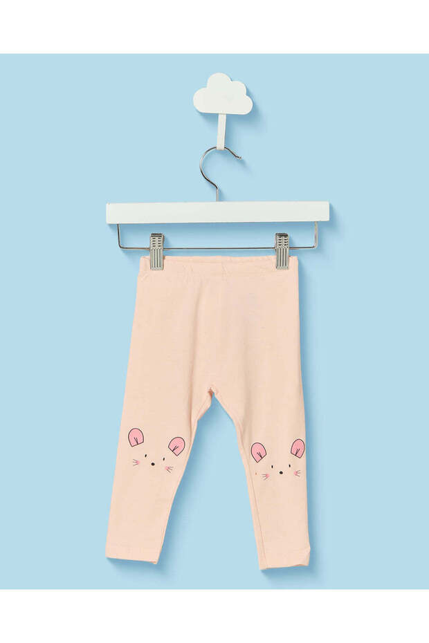 Infant Girls Pink Teddy Printed Skinny Fit Leggings