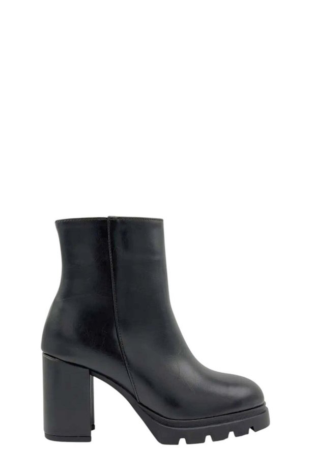 Black Leather Platform Heeled Women's Boots (005 2601135)
