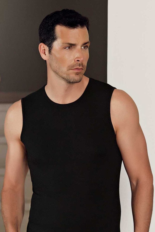 Men's Black Lycra Modal Sports Undershirt Me116