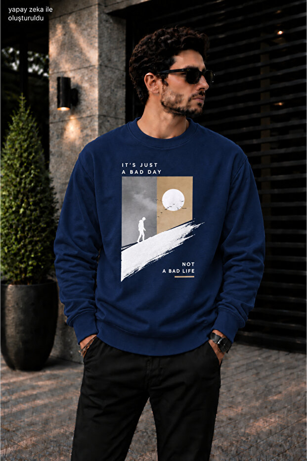 Men's Walking Man Landscape Graphic Crew Neck Casual Regular Fit Sweatshirt