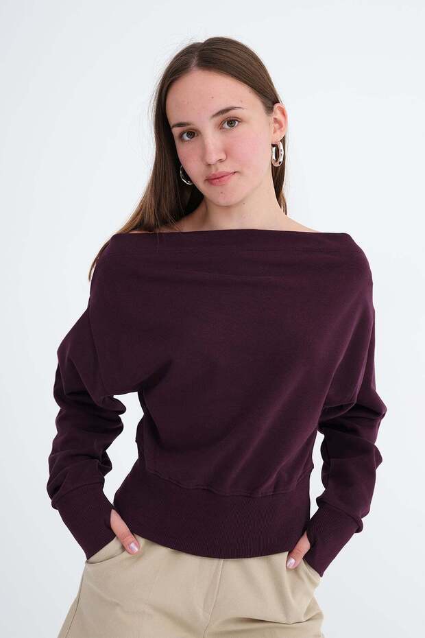 Kayık Neckline Crop Sweatshirt S06044