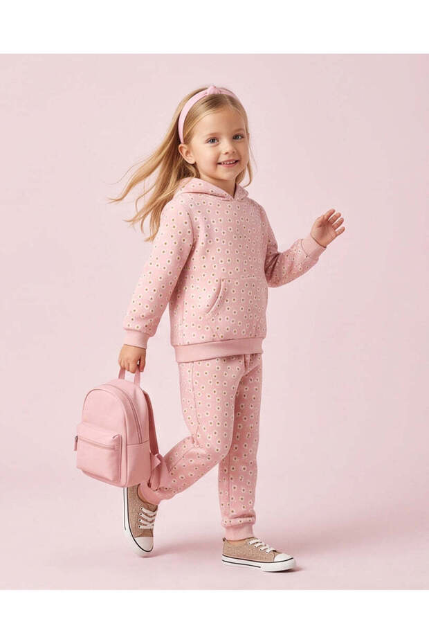 Girls Pink Ditsy Floral All Over Print Jogging Set