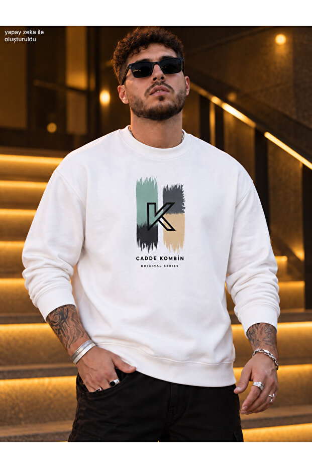Men's Cadde Kombin Original Series Written Crew Neck Casual Regular Fit Sweatshirt