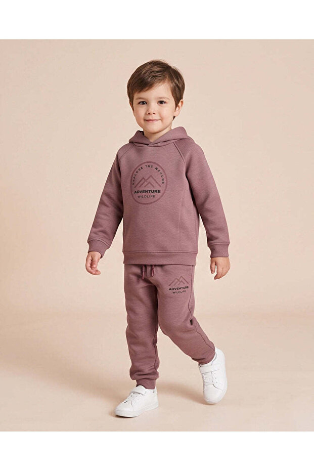 Boys Mauve Graphic Hooded Jogger Set