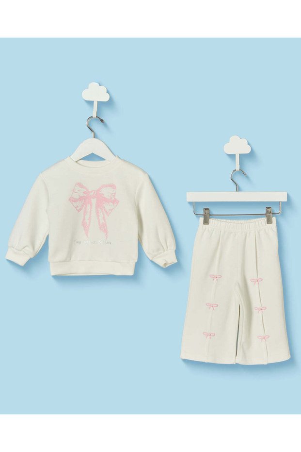 Infant Girls Ivory Bow Print Jogging Set 2 Piece