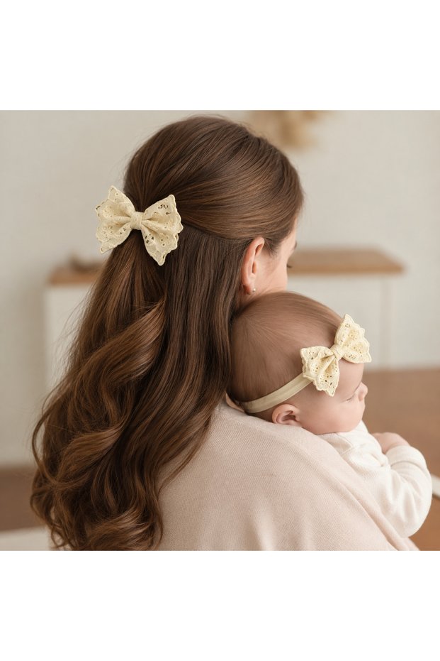 Mother Baby Fisto Fabric Bow Buckle Set
