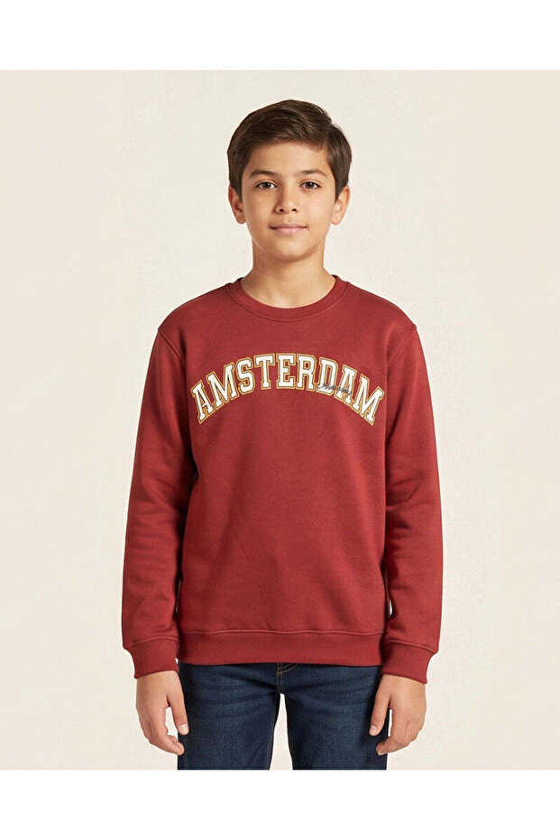 Senior Boys Burgundy Brooklyn Printed Sweatshirt