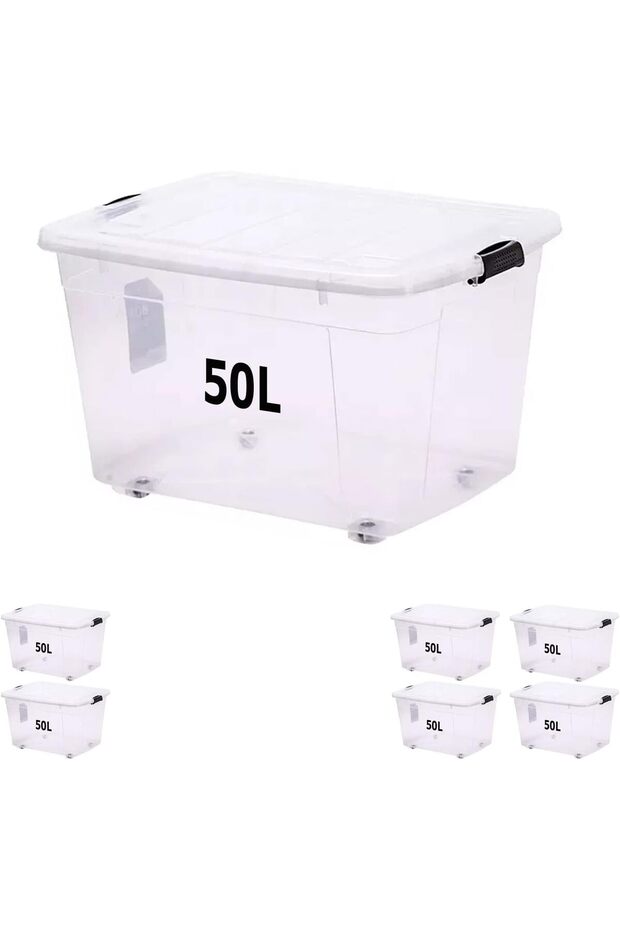 Last made Storage Box 50 L With Lockable Lid & Wheels Clear Plastic Organizer – Transparent Box Storing Clothes, Toys, Tools, Medicine, Office Supplies, Documents, Arts & Crafts, Kitchen, 1 Pcs