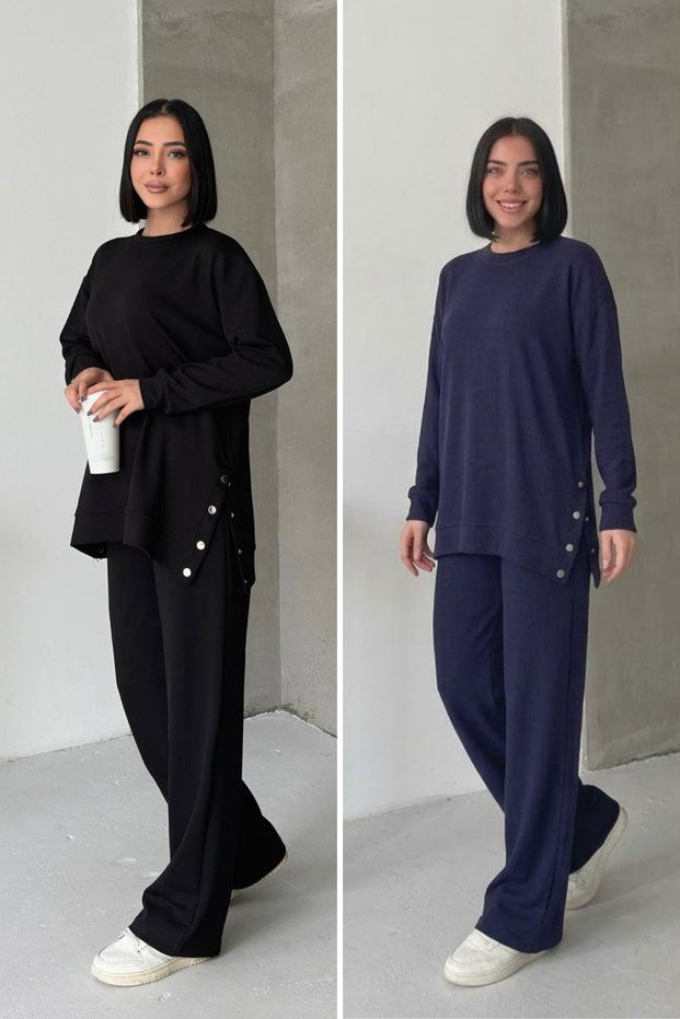 2-Piece Comfortable Fit Premium Soft Fabric Tracksuit Set with Snap Closure on the Sides