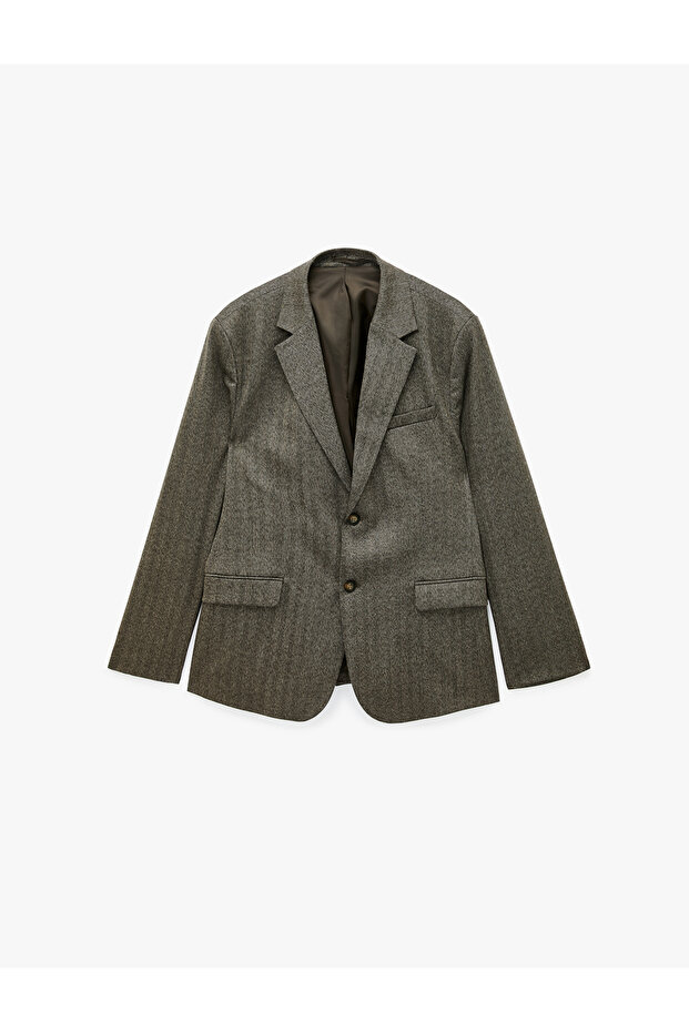 Long Sleeve Viscose Blend Pocketed Buttoned Mono Collar Blazer Jacket