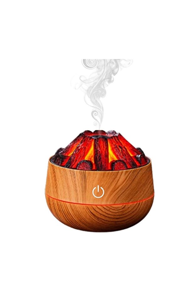 Air Humidifier, Aroma Diffuser, Fireplace Look Flame Steam Machine, Brown