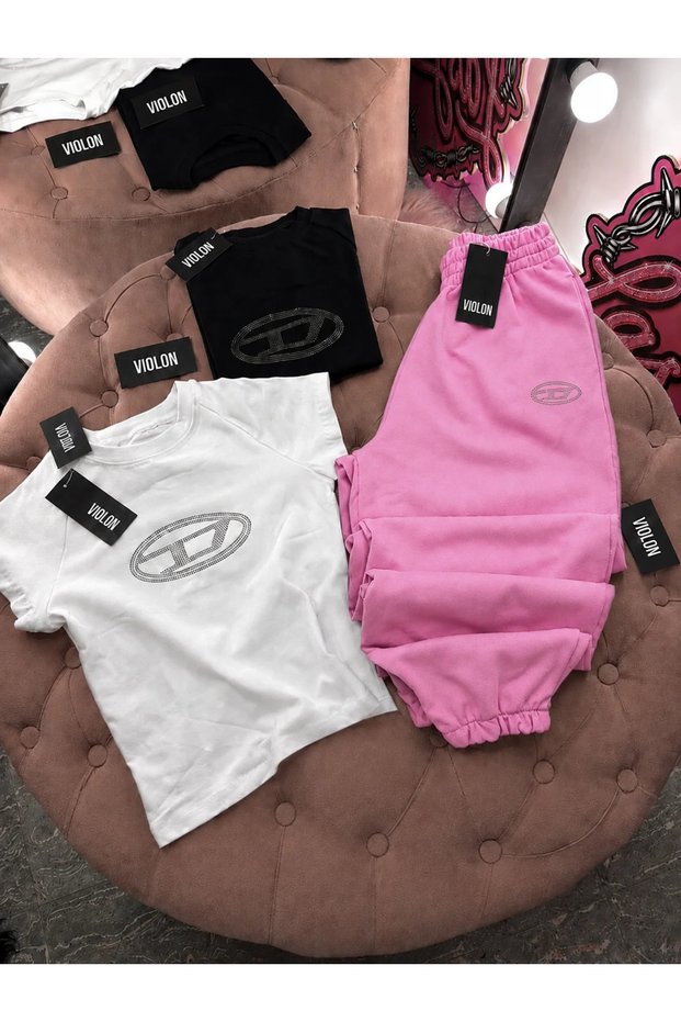Luxe Rhinestone Set White Crop Tracksuit Set