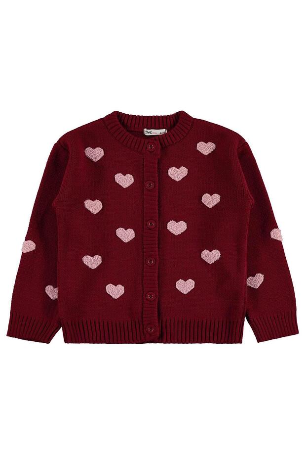 Civil Girl's Heart Cardigan | Knitwear Long Sleeve Crew Neck | School Nursery and Daily Use - Burgundy
